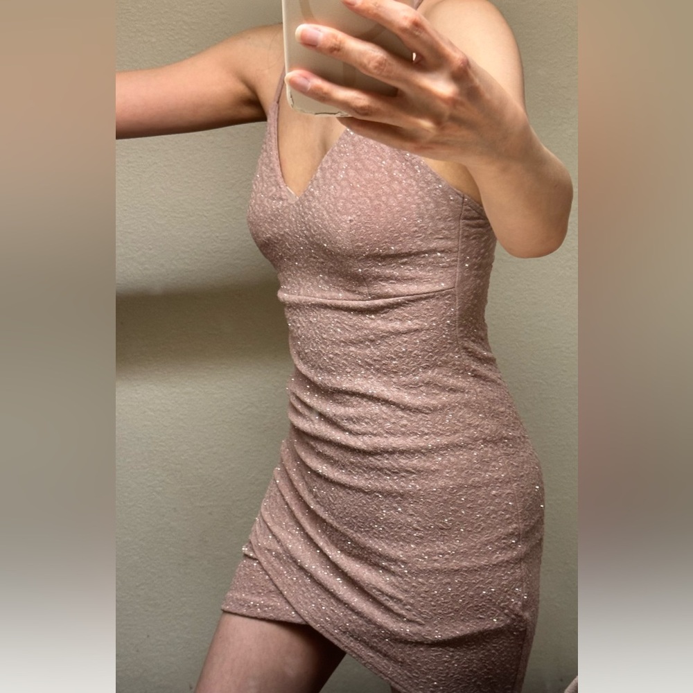 Elegant Nude Sleeveless Shimmer Mini Dress